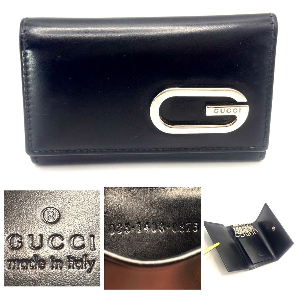 Gucci smooth black leather 6 rings key case key holder very good condition